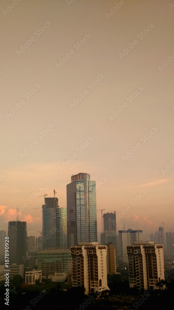 scenery of morning view with skyscraper building in the city