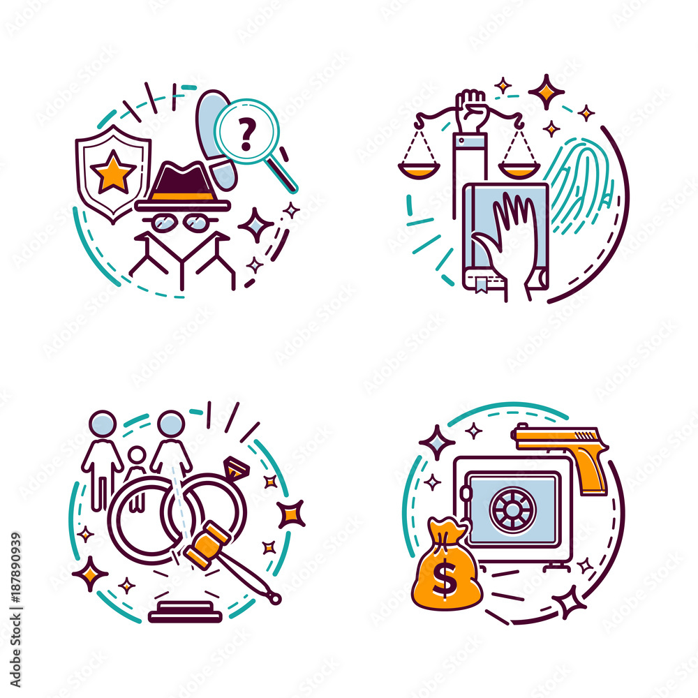 Lawyer service and justice icons. Court and law. Vector cartoon illustration Lawyer service and justice icons. Court and law. Vector cartoon illustration