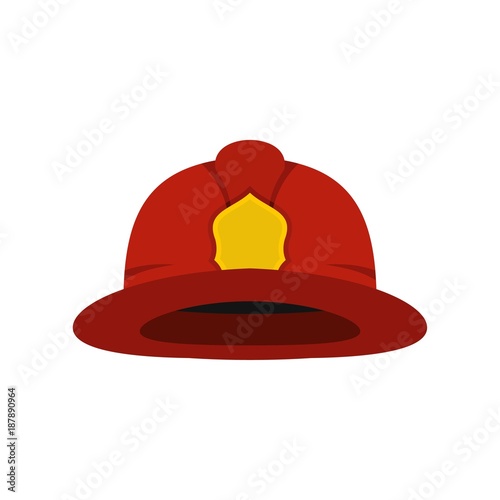 Red fireman helmet icon, flat style