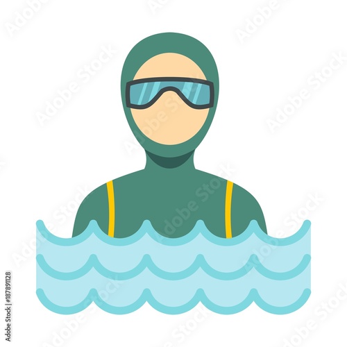 Scuba diver man in diving suit icon, flat style