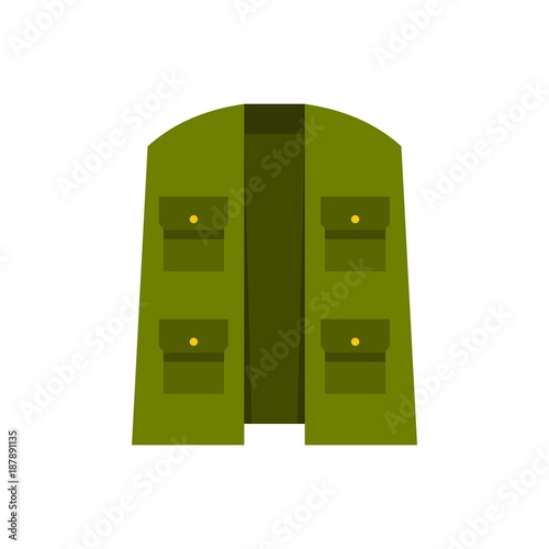 Green hunter vest icon, flat style