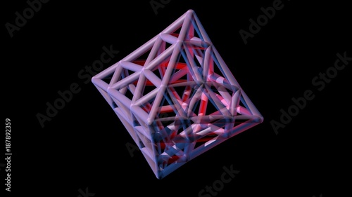3d geometry, pyramid form with tubular structure. Glowing rose pink interior. 3d rendering photo