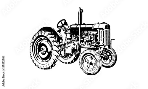 Vintage Retro Tractor Farming Machinery Illustration