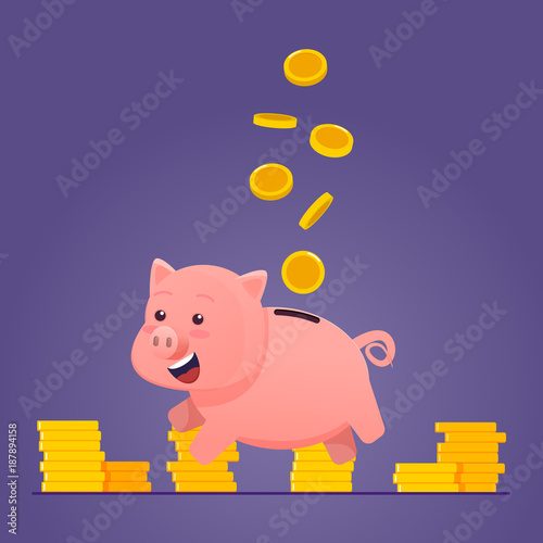 Piggy bank with gold coins