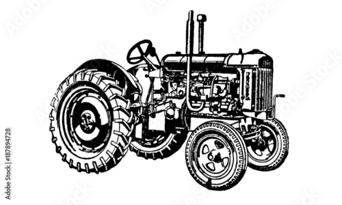 Vintage Retro Tractor Farming Machinery Illustration