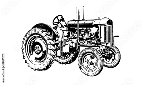 Vintage Retro Tractor Farming Machinery Illustration