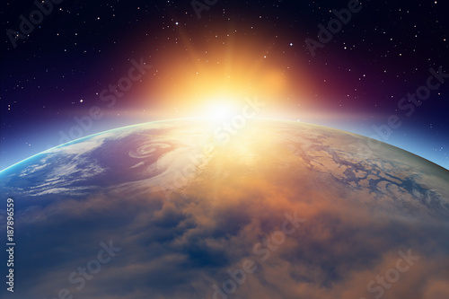 Fototapeta Naklejka Na Ścianę i Meble -  Planet Earth with a spectacular sunset. .