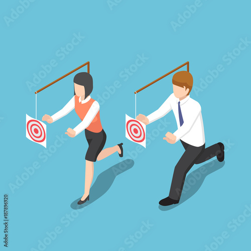Isometric business people try to catch target.