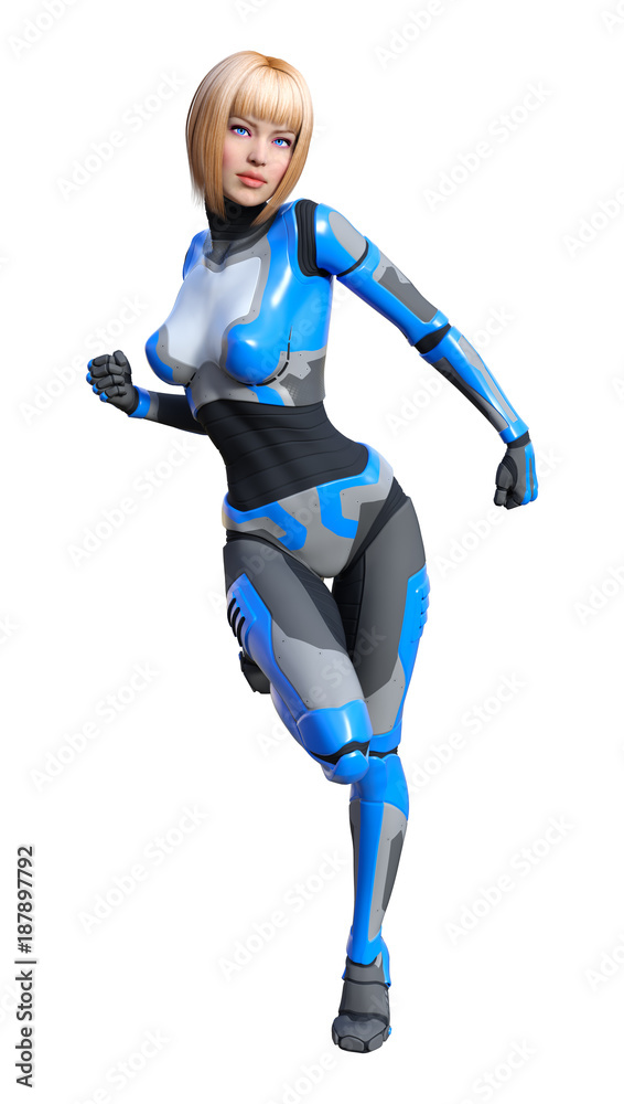 3D Rendering Female Robot on White 3D Rendering Female Robot on White