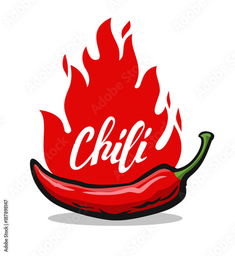 Red hot chili pepper with flames