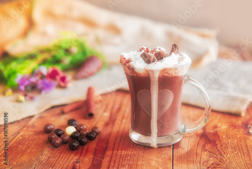 Hot chocolate with cream and cinnamon