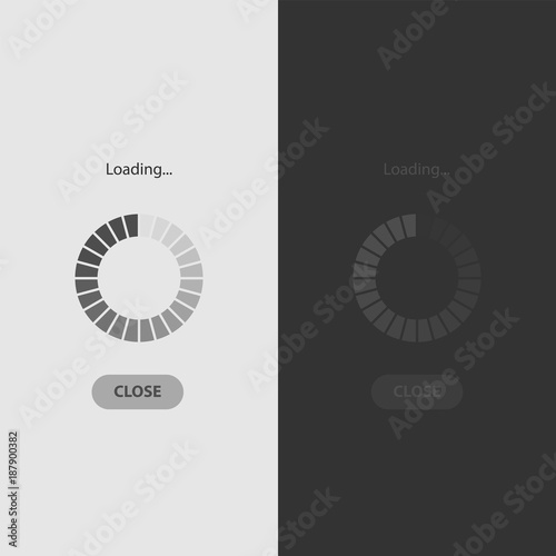 Mobile app loading screen in white and black style. Loading the interface.