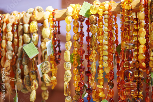 Amber necklaces sold on Easter fair in Vilnius photo