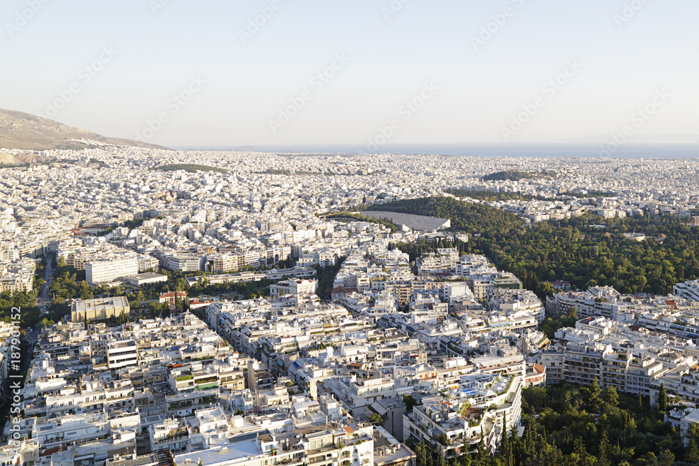 View of the city of Athens from Lycabettus hill, Greece