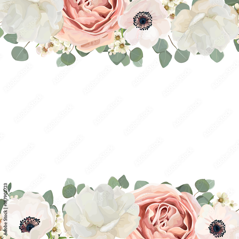 Vector floral card design with Flower Bouquet of Peach, pink powder ...