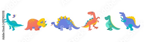 Dinosaurs collection and banner, cute illustrations of prehistoric animals