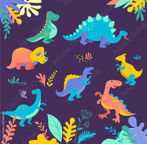 Fototapeta Naklejka Na Ścianę i Meble -  Dinosaurs collection, cute illustrations of prehistoric animals