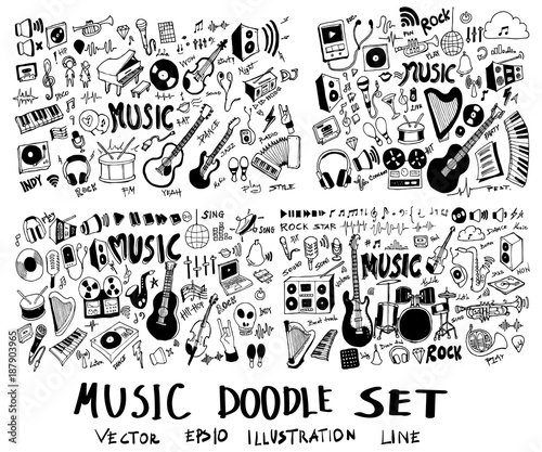 Set of Music Hand drawn doodle Sketch line vector scribble eps10