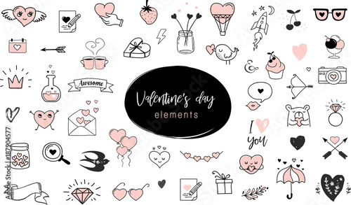 Love doodles, hand drawn illustrations and quotes collection