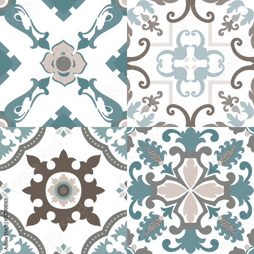 Vector set of Portuguese tiles patterns. Collection of colored patterns for design and fashion.