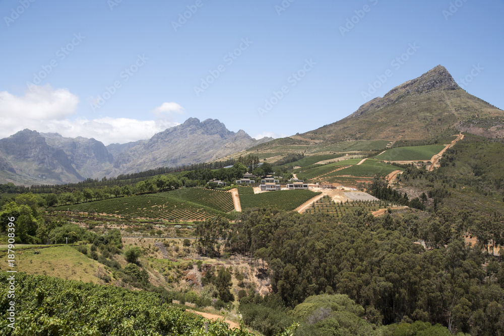 Stellenbosch Western cape South Africa. December 2017. Delaire wine estate viewed across the Helshoogte Pass