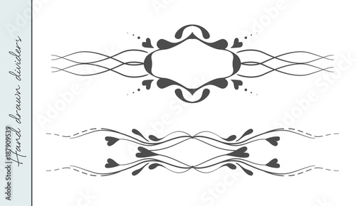 Vector hand drawn lovely valentine's day flourishes text divider graphic design element set. Designer art vintage border for Wedding invite card, page decoration. Delicate swirls hearts ornatate motif