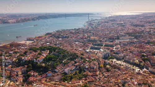 Lisbon Portugal aerial timelapse dronelapse city centre summer drone from above photo