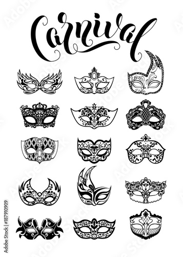 Vector collection of carnival masquerade masks isolated on white background