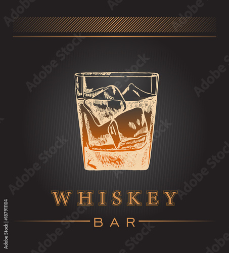 Whiskey in glass. Vector illustration