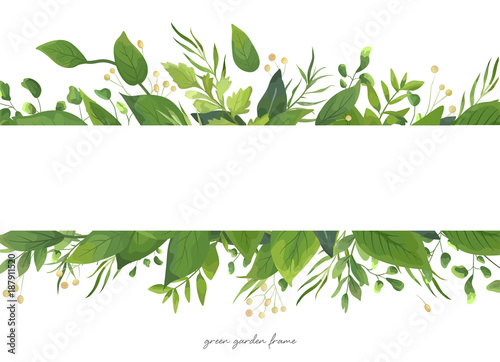 Vector card floral design with green watercolor fern leaves, tropical forest greenery herbs decorative frame, border. Elegant beauty cute watercolor rustic greeting, wedding invite, postcard template