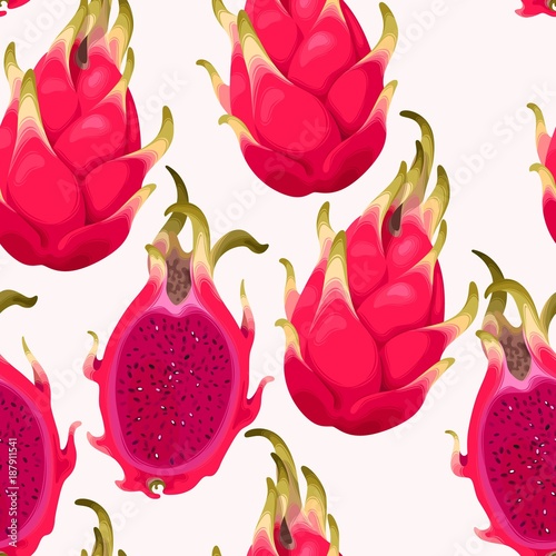 Seamless vector pattern with dragon fruit