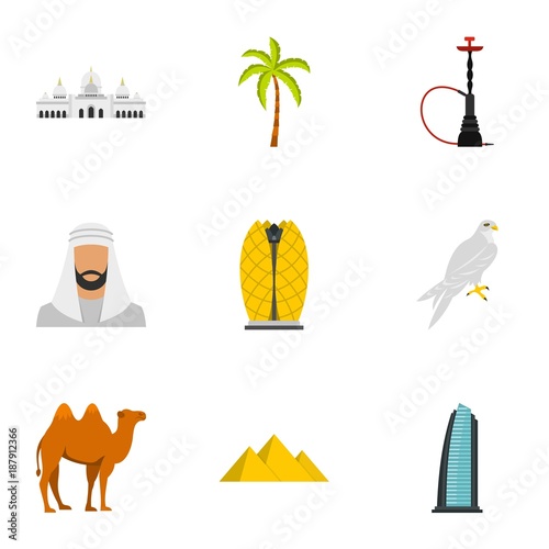 United Arab Emirates elements icons set flat style