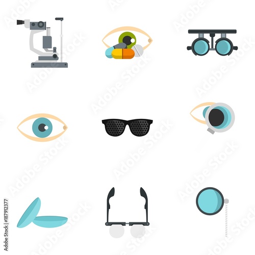 Ophthalmology icons set, flat style