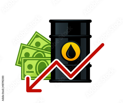 Lowering of barrel oil prices vector illustration