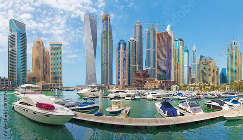 DUBAI, UAE - APRIL 24, 2017: The yachts and promenade of Marina.