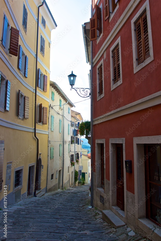  Cobblestone street in Motovun, medieval town in Istria, Croatia