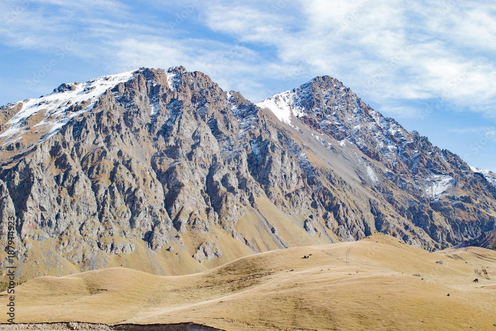 Landscape panorama caucasus mountain with autumn hills Landscape panorama caucasus mountain with autumn hills