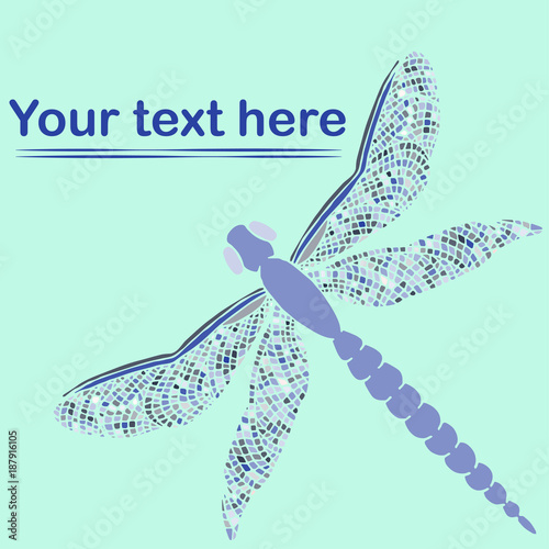 Beautiful dragonfly with colorful wings with text place. Hand dr