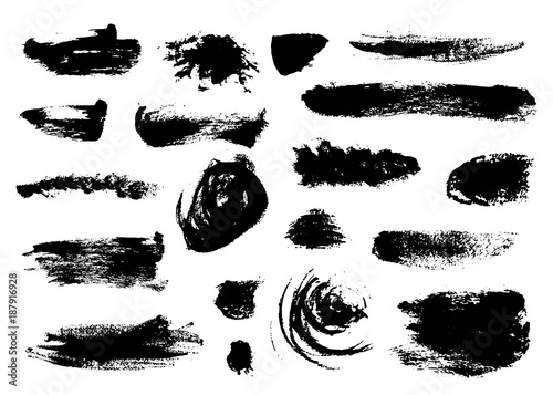 Set of bushy small black brushstrokes