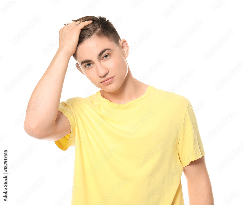 Portrait of trendy teenage boy on white background Portrait of trendy teenage boy on white background