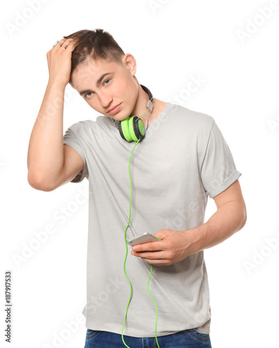 Trendy teenage boy with mob...