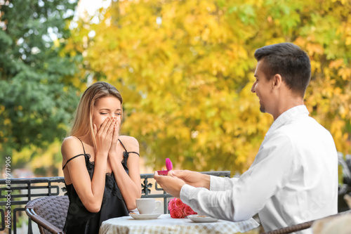 Young man with engagement r...