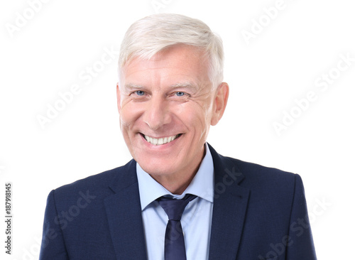 Attractive mature businessman on white background