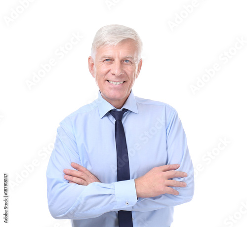 Attractive mature businessman on white background