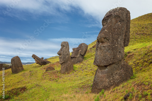 Volcano and Rano Raraku quarry, where most of the moai of Easter Island were carved, Chile
