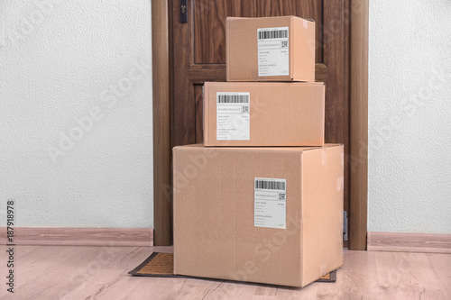 Parcel boxes on floor near ...