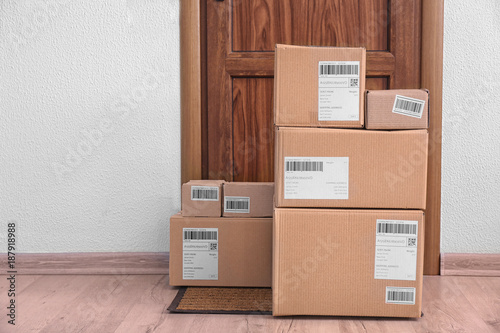 Parcel boxes on floor near ...