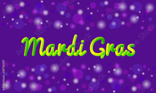 Mardi Gras theme vector banner or greeting card. 3D effect text. Traditional violet, green, yellow carnival colors