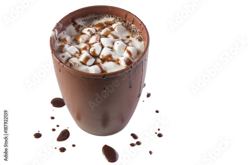 hot aromatic liquid chocolate with a lot of small marshmallows