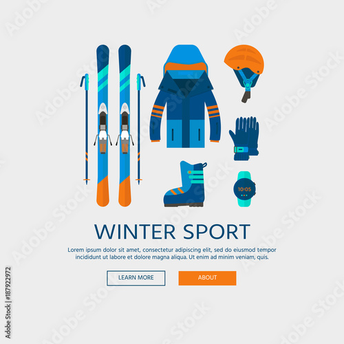 Winter sport icons collection. Skiing and snowboarding set equip